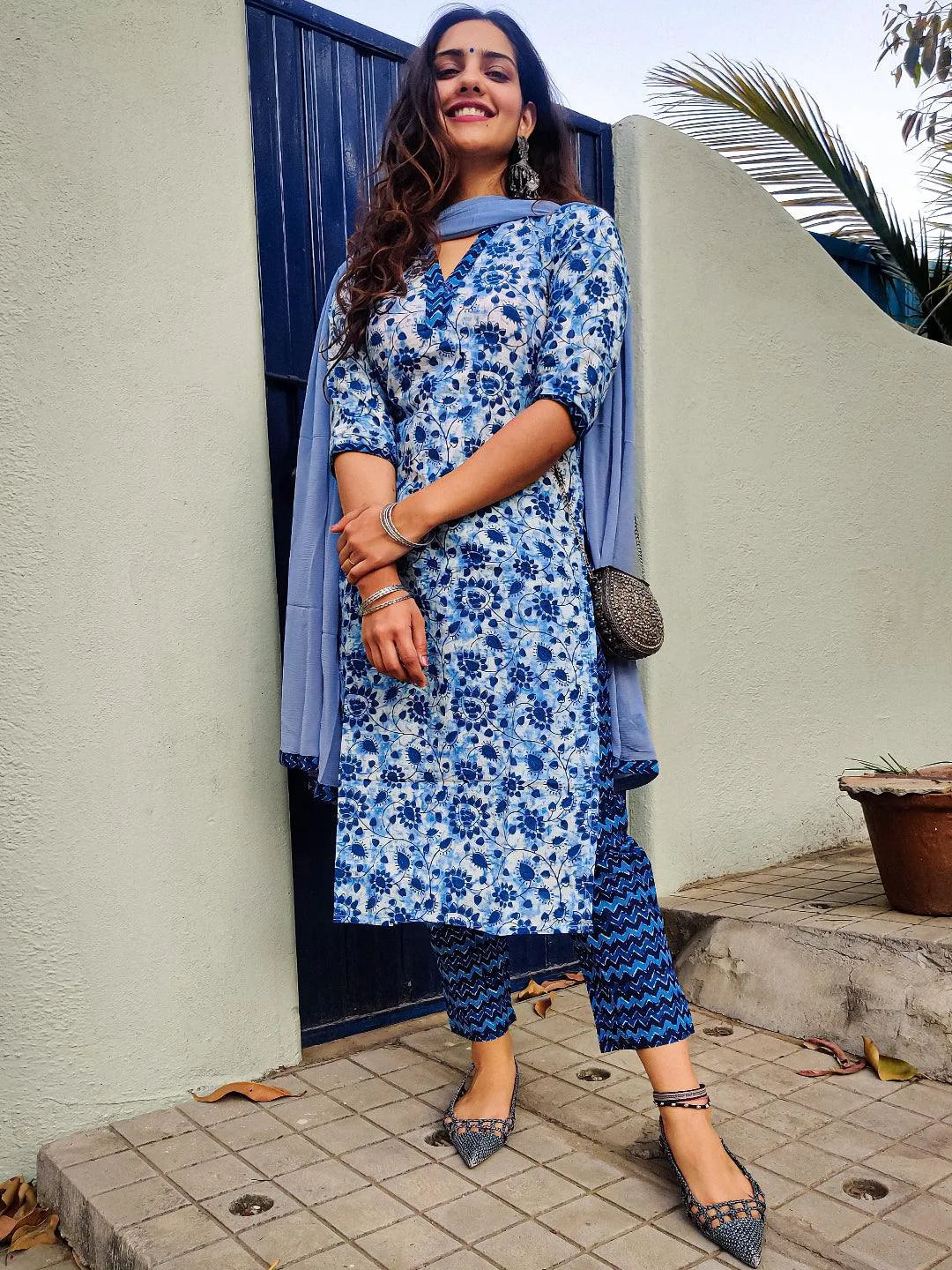 Indigo Printed Cotton Suit Set - Jashvi