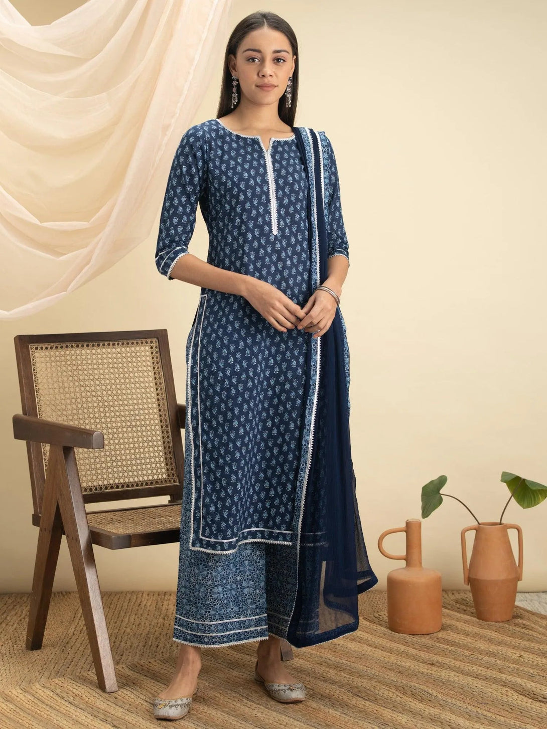 Indigo Printed Cotton Suit Set - Jashvi