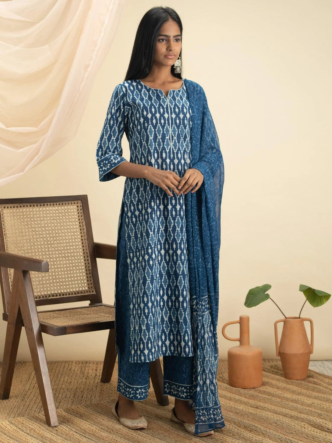 Indigo Printed Cotton Suit Set - Jashvi