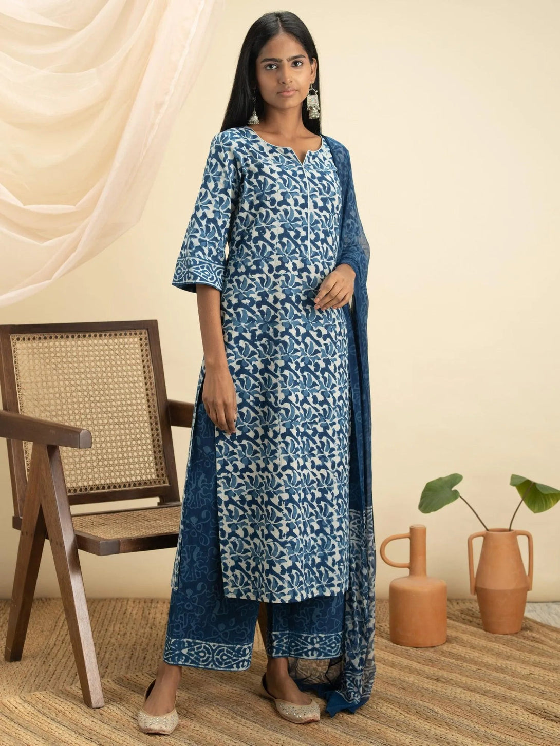 Indigo Printed Cotton Suit Set - Jashvi