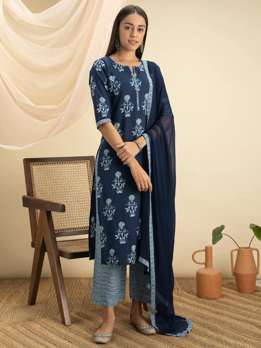 Indigo Printed Cotton Suit Set - Jashvi