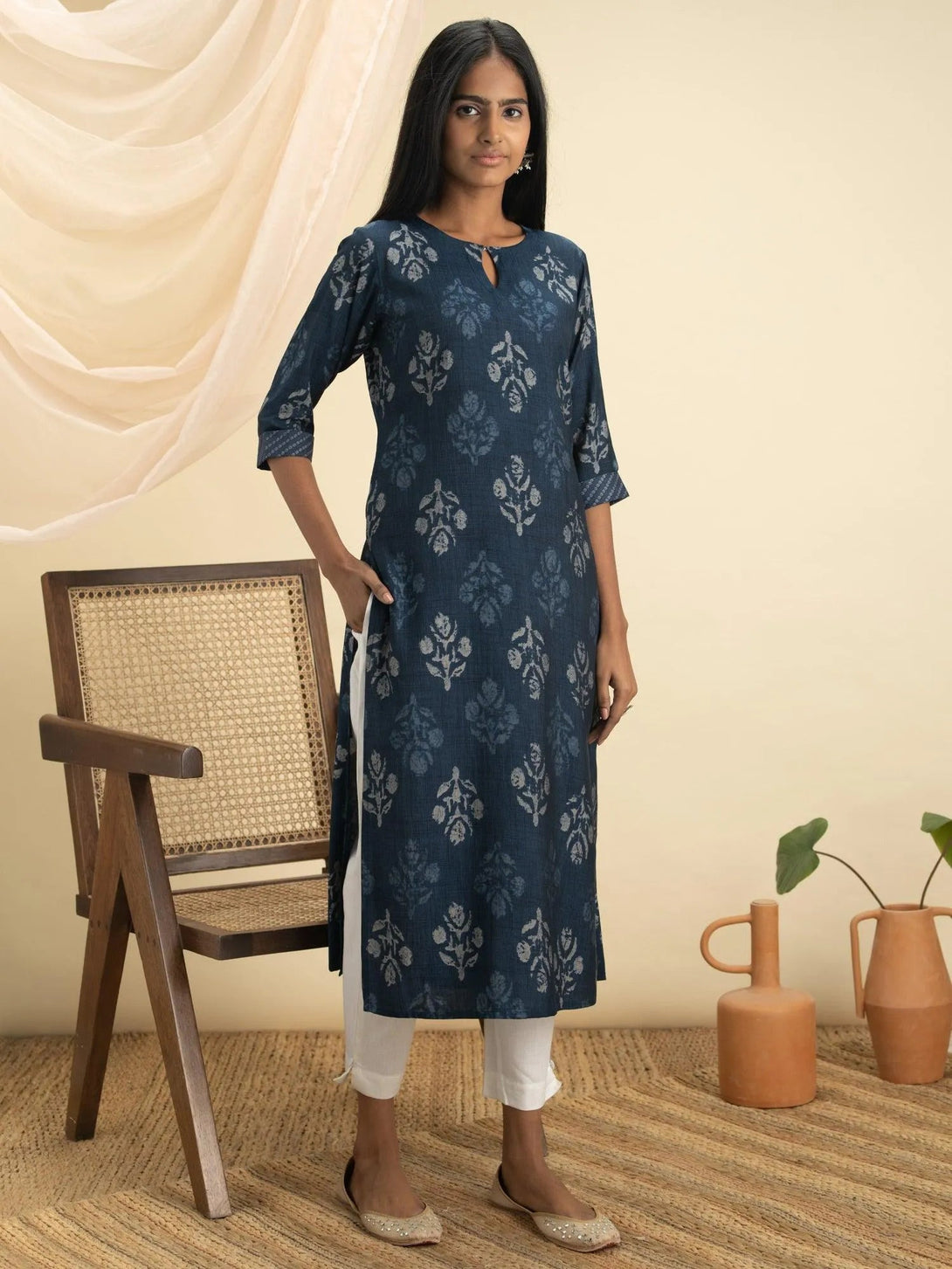 Indigo Printed Rayon Kurta - Jashvi