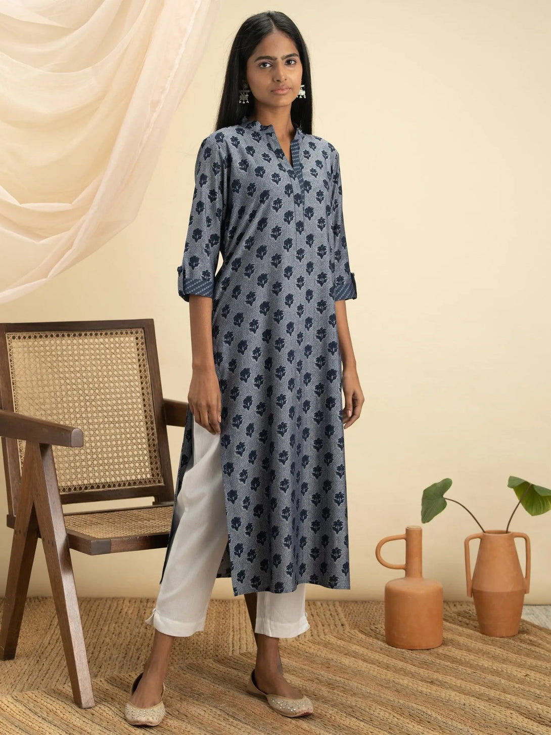 Indigo Printed Rayon Kurta - Jashvi