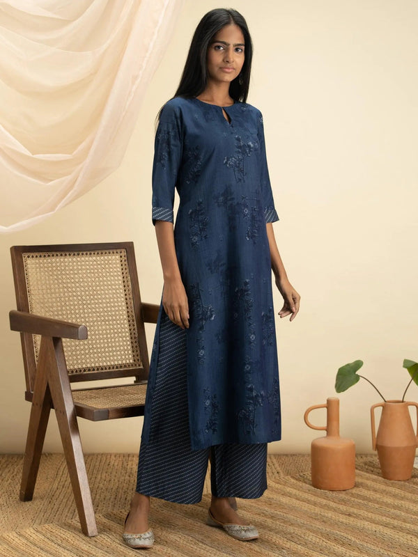 Indigo Printed Rayon Kurta Set - Jashvi