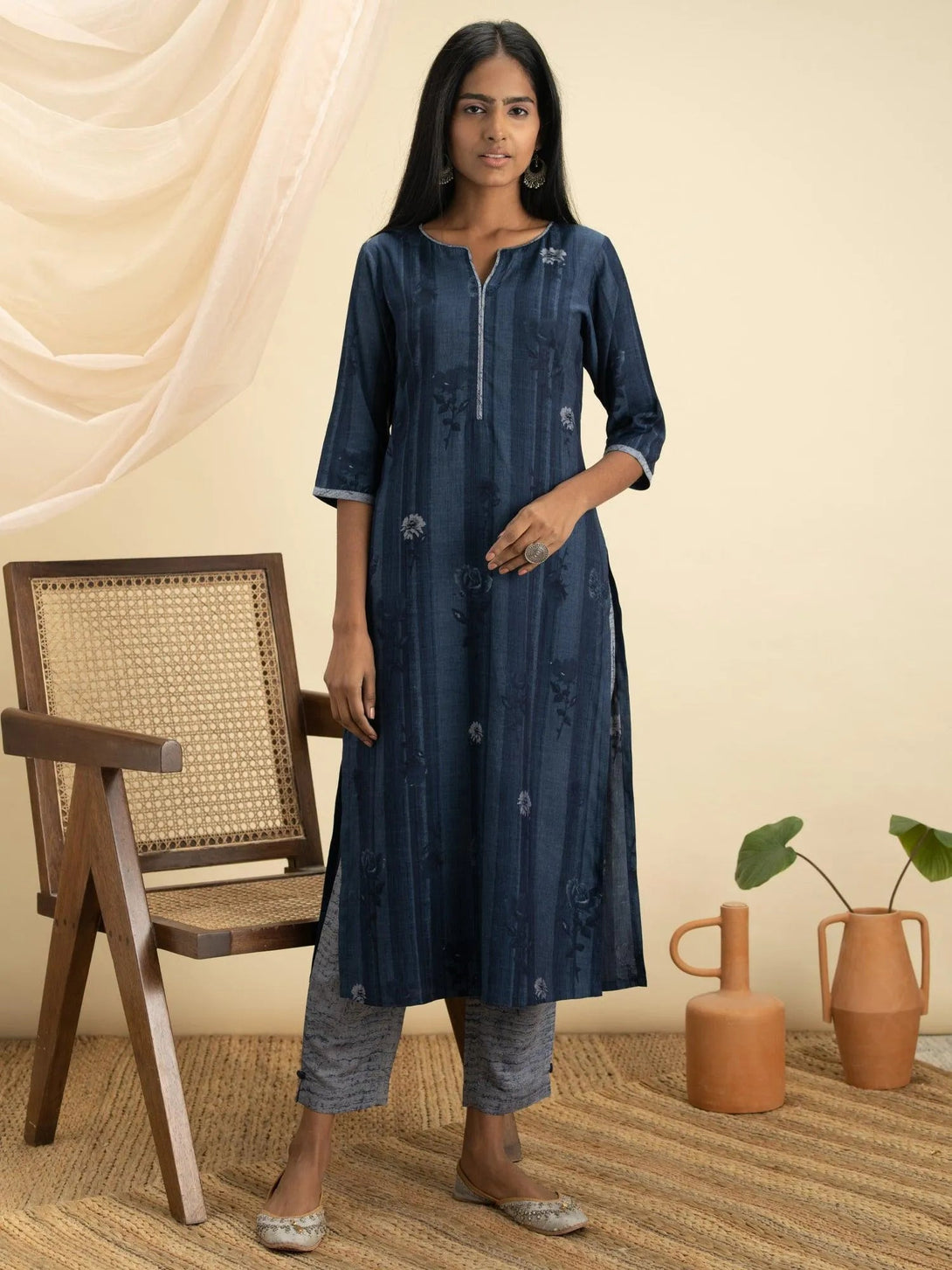 Indigo Printed Rayon Kurta Set - Jashvi