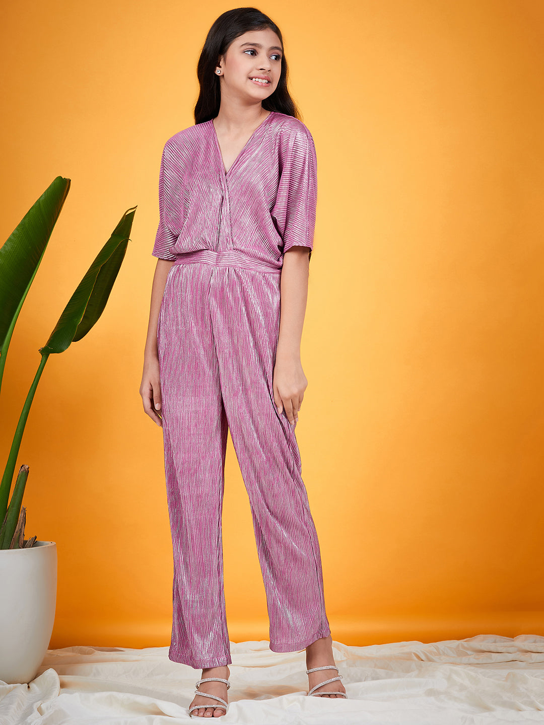 Girls V-Neck Basic Jumpsuit - Ps Peaches