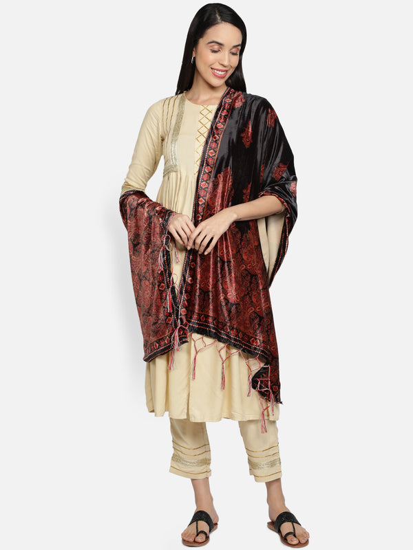 Women's Multicolored Polyster Velvet  Digital Printed Dupatta - VAABA