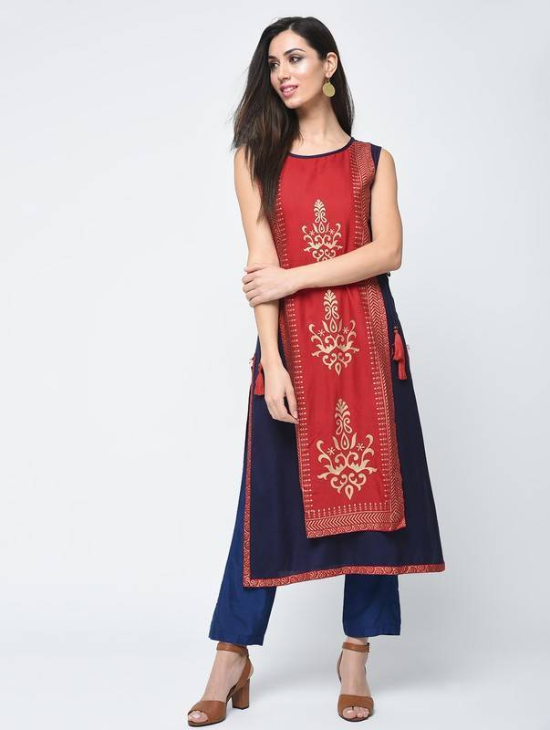 Women's Block Printed Layered Kurta - Aniyah