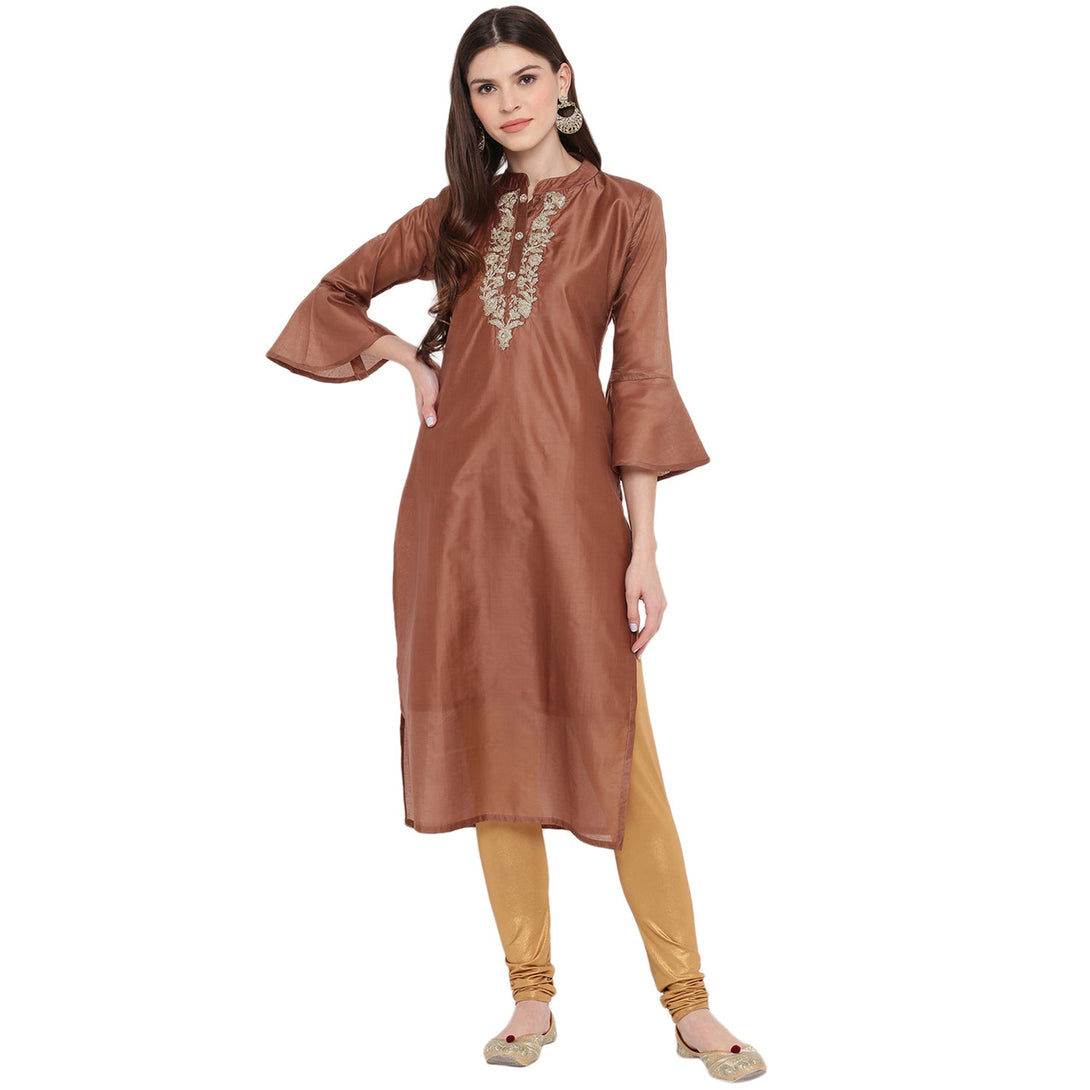 Women's Brown Chanderi Kurta By Vbuyz - (1Pc Set)