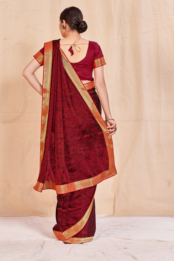 Women's Maroon  Designer Cadbury Chiffon Banarasi Lace Saree - Vamika