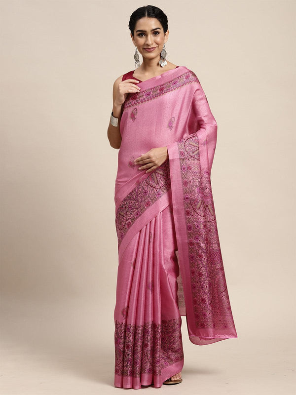 Women's Khadi Silk Lavendar Printed Saree With Blouse Piece - Odette