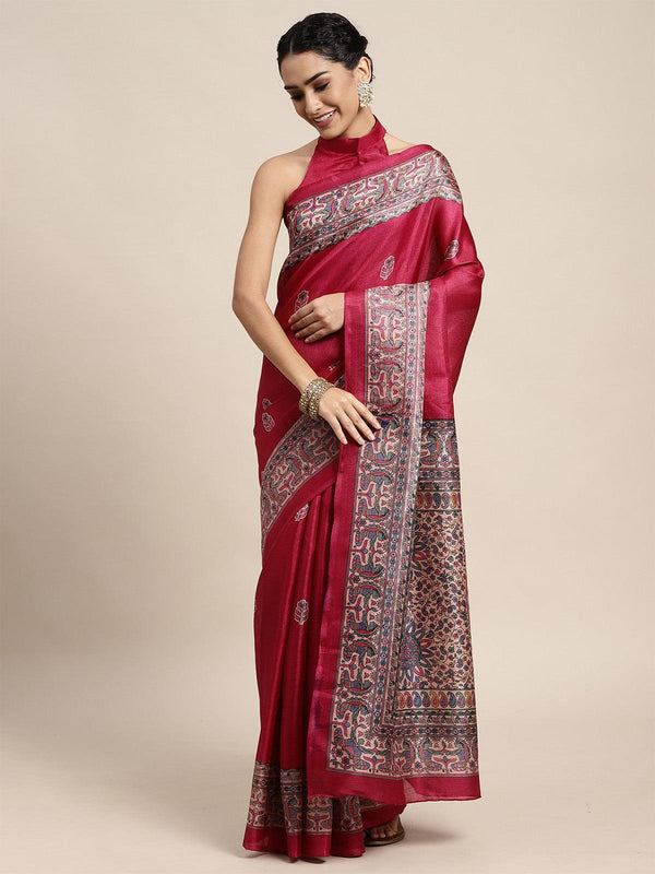 Women's Khadi Silk Pink Printed Saree With Blouse Piece - Odette