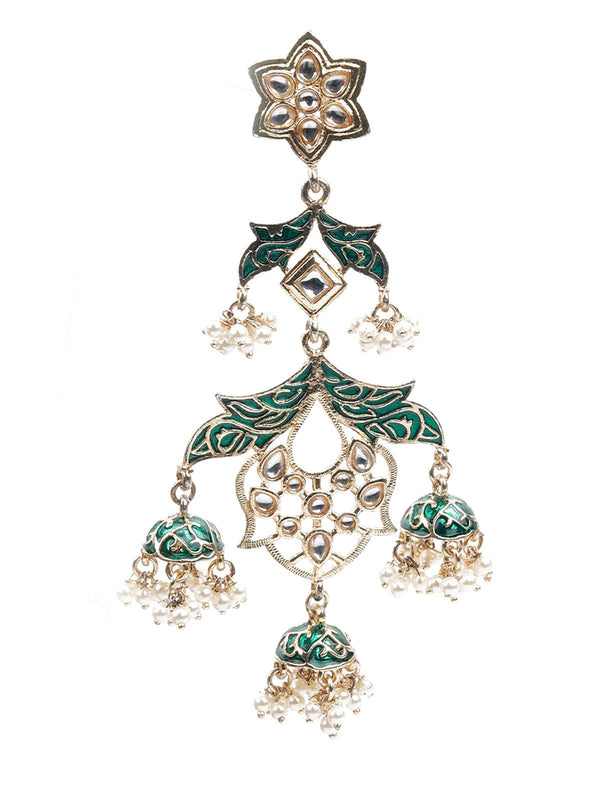 Women's Kundan Studded Meenakari Dangle Earrings - Odette