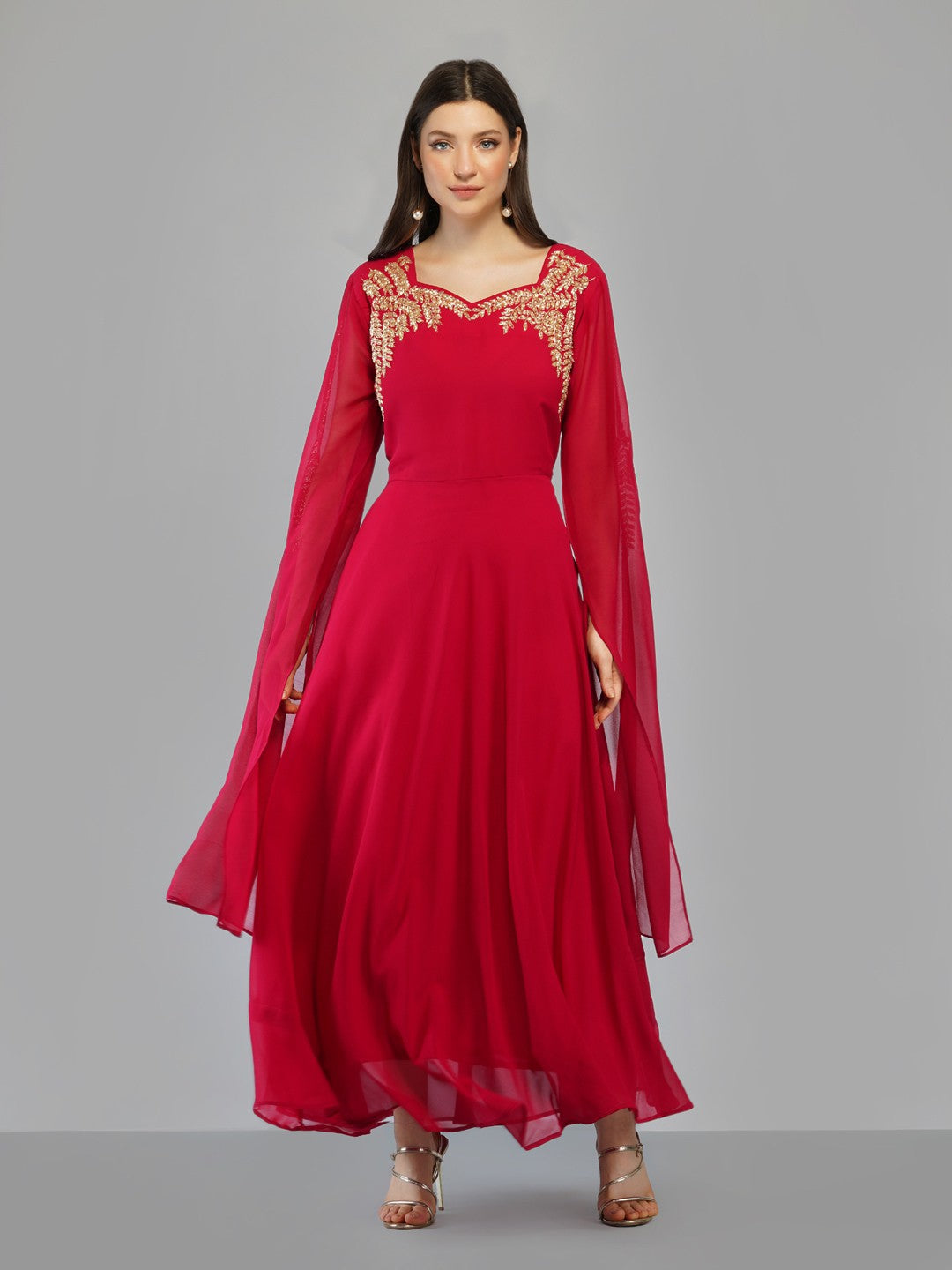 Women's Red Ankle Length A-Line Kurta  - Ziva Fashion