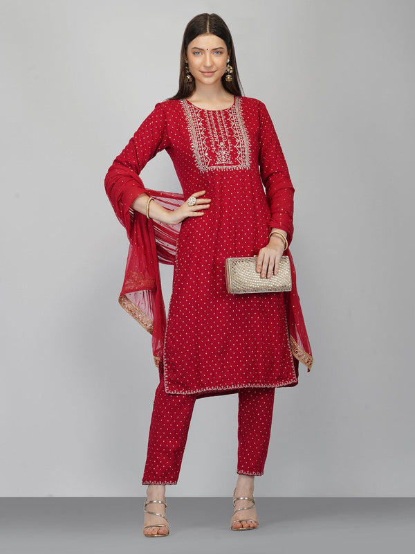 Women's Wine Cotton Blend Kurta And Pant Set - Noz2Toz