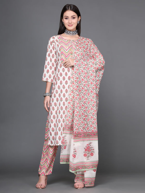 Women's Pink Cotton Blend Kurta And Pant Set - Noz2Toz