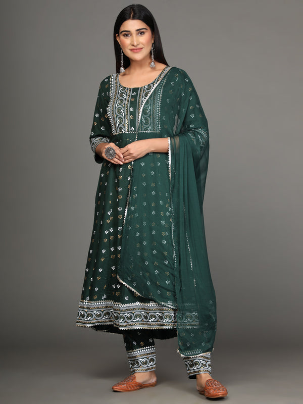 Women's Green Viscose Rayon Kurta And Pant Set - Noz2Toz