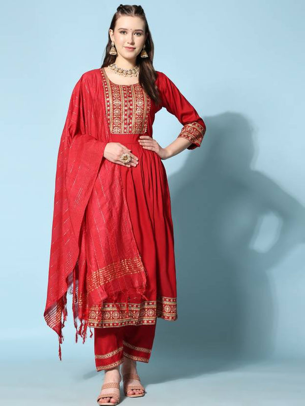 Women's Viscose Rayon Kurta, Pant And Dupatta Set - Noz2Toz