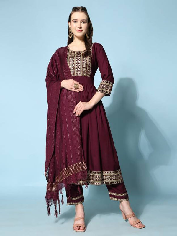 Women's Viscose Rayon Kurta, Pant And Dupatta Set - Noz2Toz