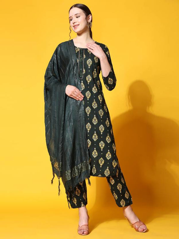 Women's Viscose Rayon Kurta, Pant And Dupatta Set - Noz2Toz