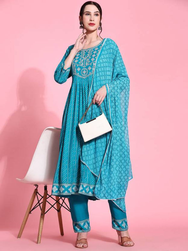 Women's Viscose Rayon Kurta Pant Dupatta Set - Taantav