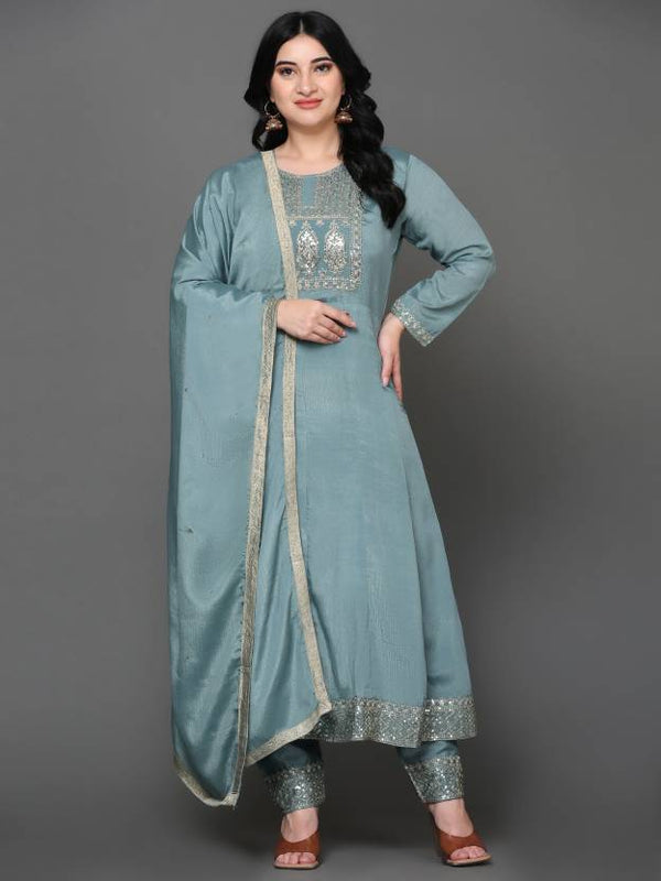 Women's Ethnic Motifs Embroidered Zari Kurta With Trousers & Dupatta - Noz2Toz