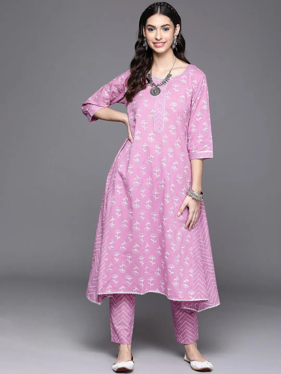 Lavender Printed Cotton Kurta - Jashvi