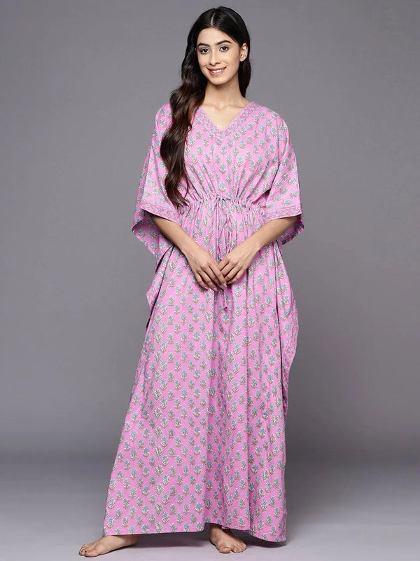 Lavender Printed Cotton Nightdress - Jashvi