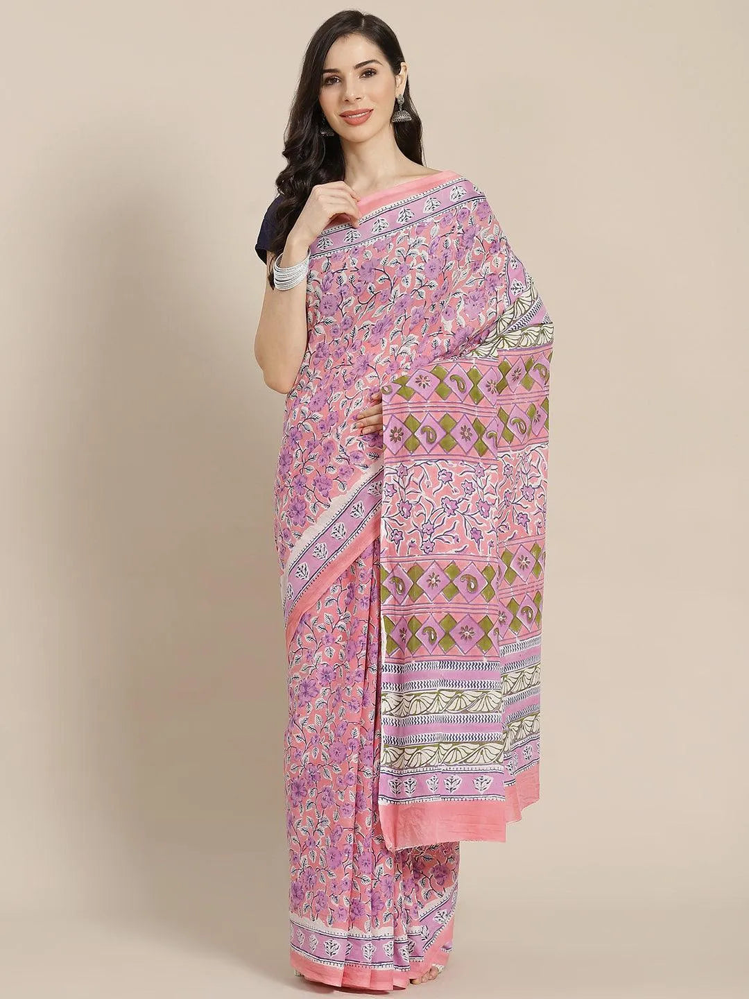 Lavender Printed Cotton Saree - Jashvi