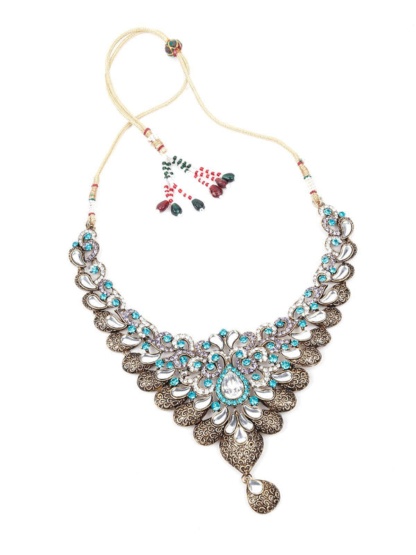 Women's Light Blue Stones And Kundan Set - Odette