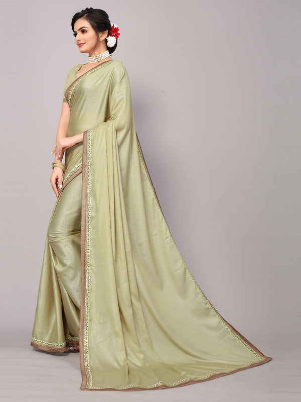 Women's Light Green Poly Silk Embroidery Border Work Saree With Blouse - Odette