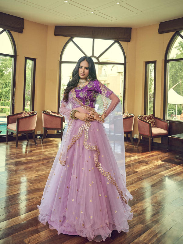 Women's Light Purple Heavy Net Designer Lehenga Choli - Odette