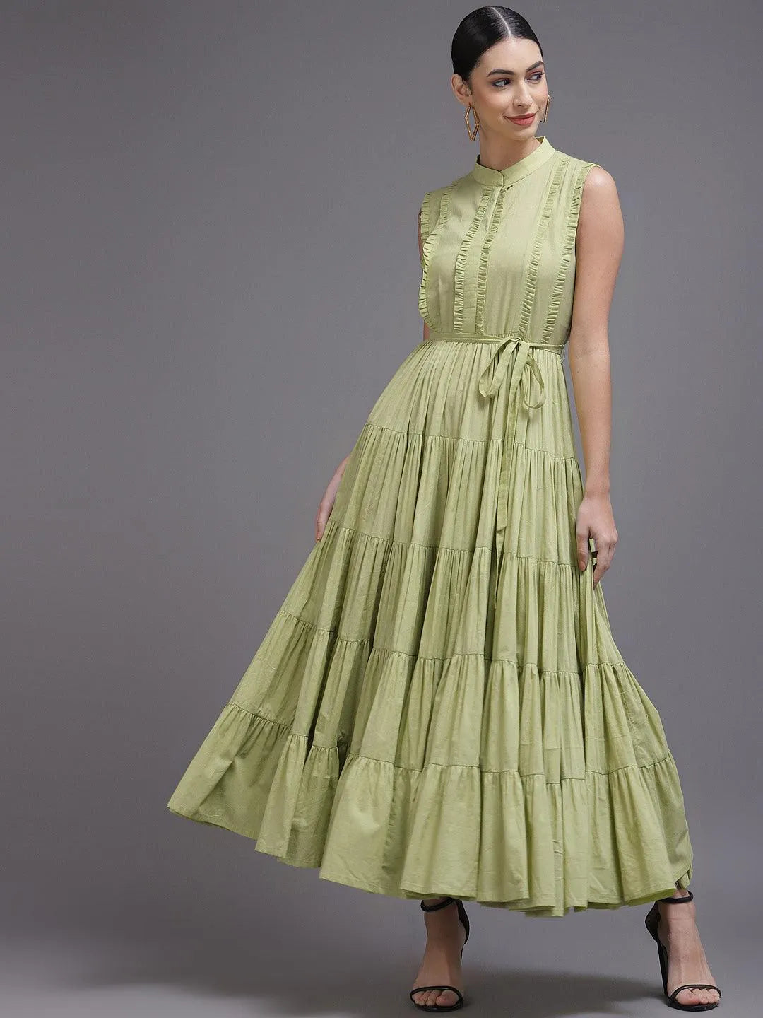 Lime Green Solid Cotton Dress - Jashvi