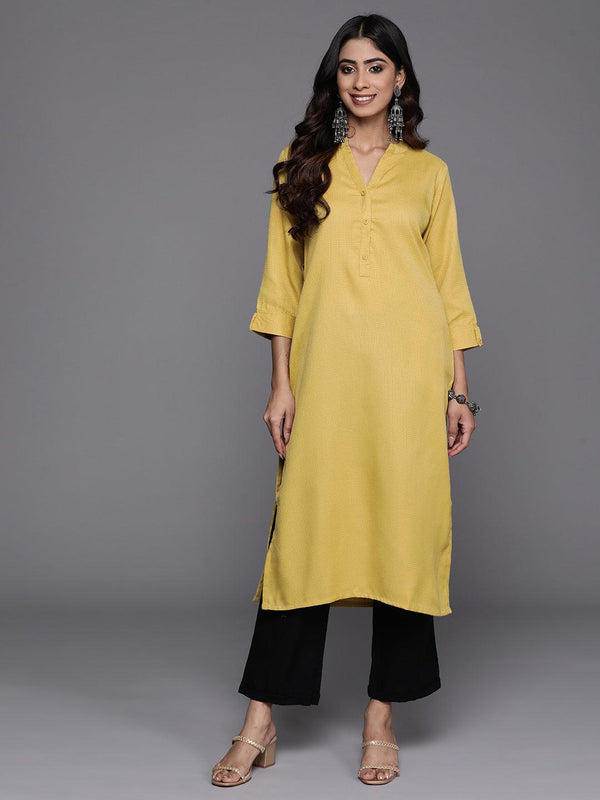 Lime Green Woven Design Rayon Straight Kurta - Jashvi