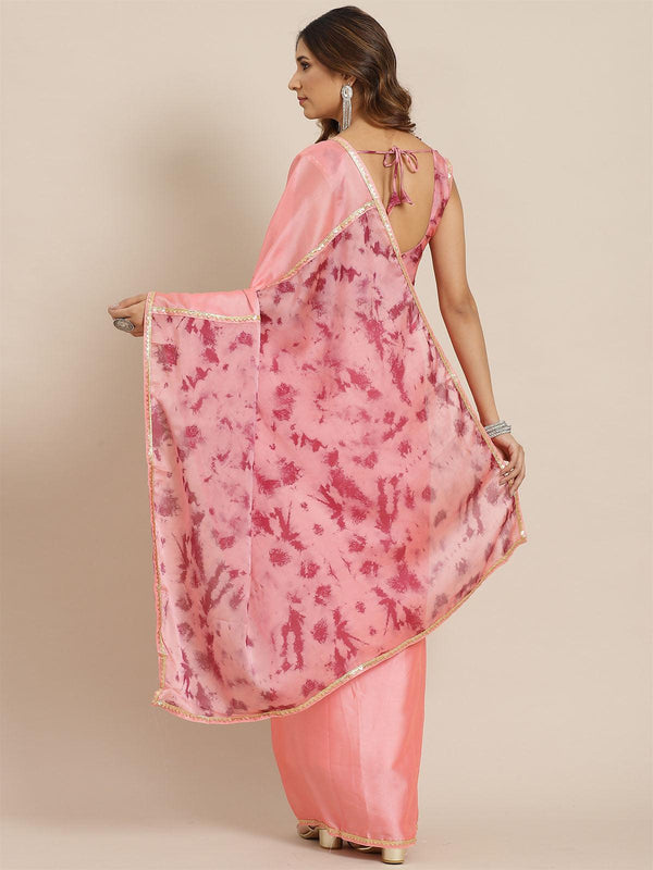 Women's Liva Pink Digital Print Saree With Blouse Piece - Odette