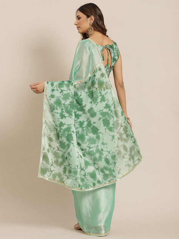 Women's Liva Sea Green Digital Print Saree With Blouse Piece - Odette