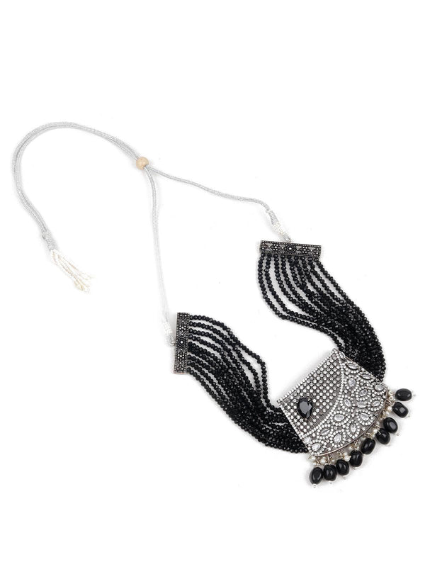 Women's Lovely Black Beaded Choker Neck Piece - Odette