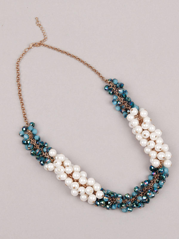 Women's Lovely White And Blue Long Neck Piece - Odette