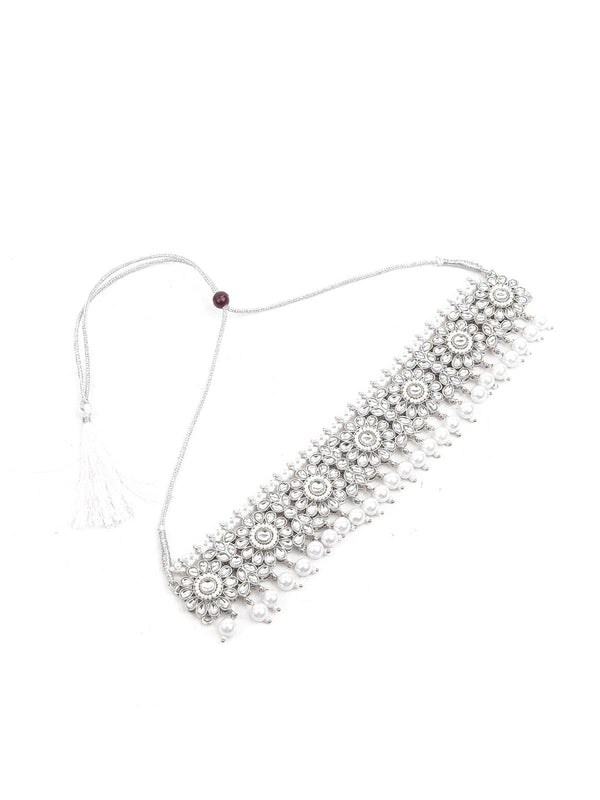 Women's Lovely White Choker Necklace With Maangtika - Odette