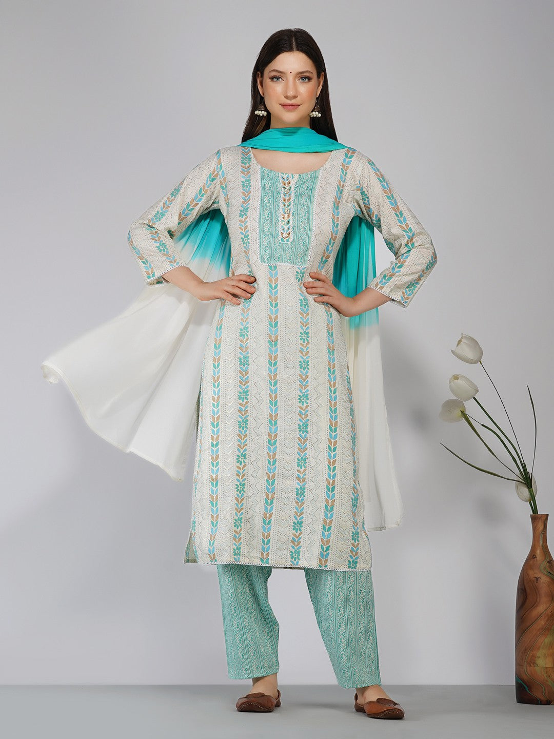 Women's Rayon Kurta Pant And Dupatta Set - Noz2Toz