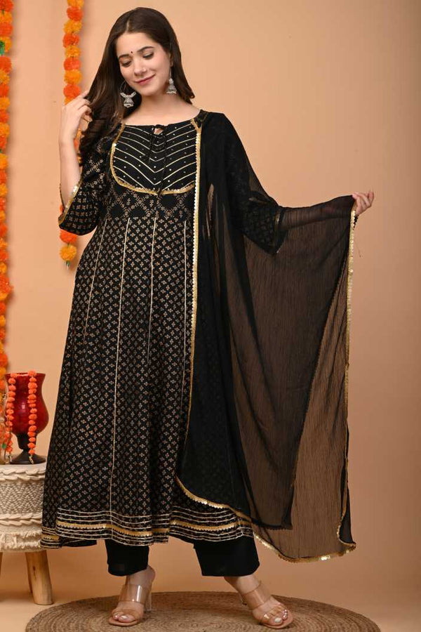 Women's Black Kurta And Palazzo Set Rayon - Noz2Toz