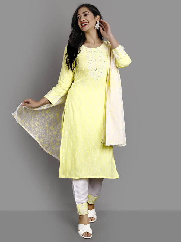 Women's Yellow Viscose Rayon Kurta And Pant Set - Noz2Toz