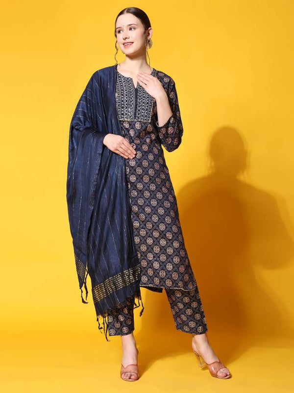 Women's Viscose Rayon Kurta, Pant And Dupatta Set - Noz2Toz