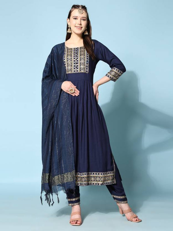 Women's Viscose Rayon Kurta, Pant And Dupatta Set - Noz2Toz