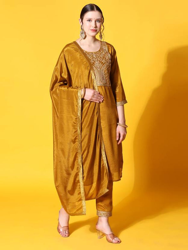 Women's Ethnic Motifs Yoke Design Kurta With Trousers & Dupatta - Noz2Toz