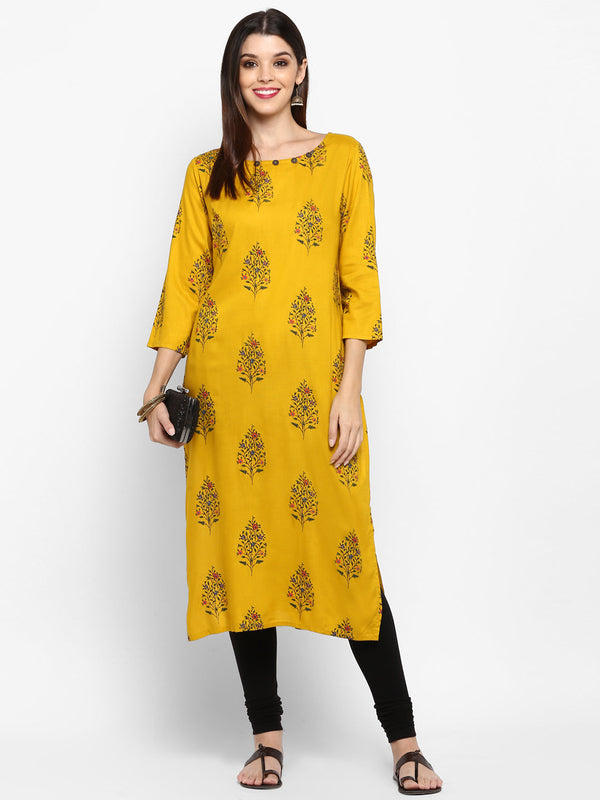 Women's Yellow Color Rayon Straight Kurta Only  - Vbuyz