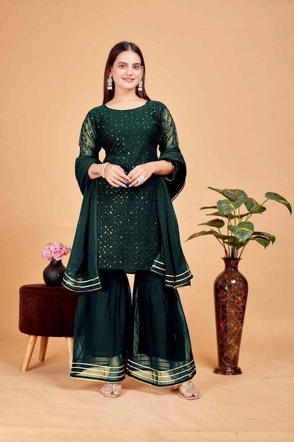 Women's Green Georgette Embellished Kurta Set - A2M