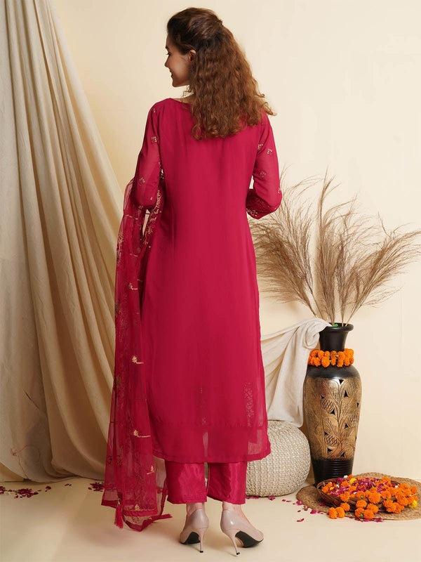 Women's Pink Embroidered Pant Kurta Set - Odette