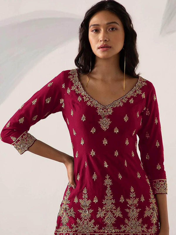 Women's Pink Embroidered Sharara Kurta Set - Odette