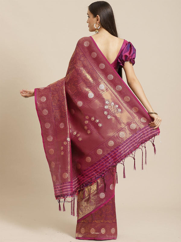 Women's Pink Festive Silk Blend Woven Saree With Unstitched Blouse - Odette